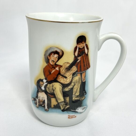 Vintage Norman Rockwell Museum Coffee Cup 1981 Set of 4 Ceramic White w/Gold NOS - Picture 11 of 14